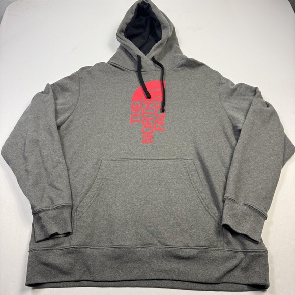 The North Face Half Dome Hoodie Sweatshirt Mens XL Gray Red Logo Pullover Fleece - Picture 2 of 12